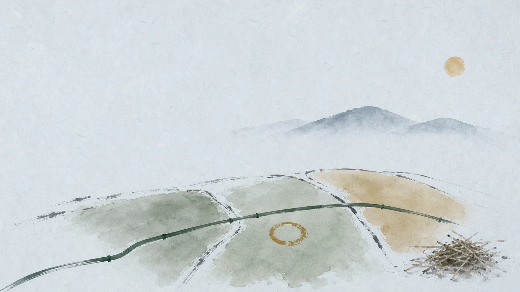 Ilustración en acuarela de parcelas rurales conectadas a una red de gas